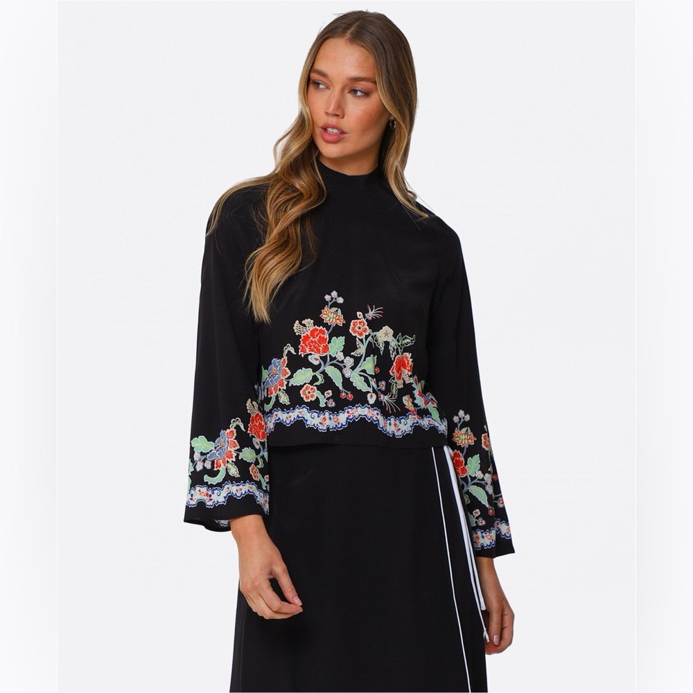 RIXO Peony Flora Georgie Neck Tie Top